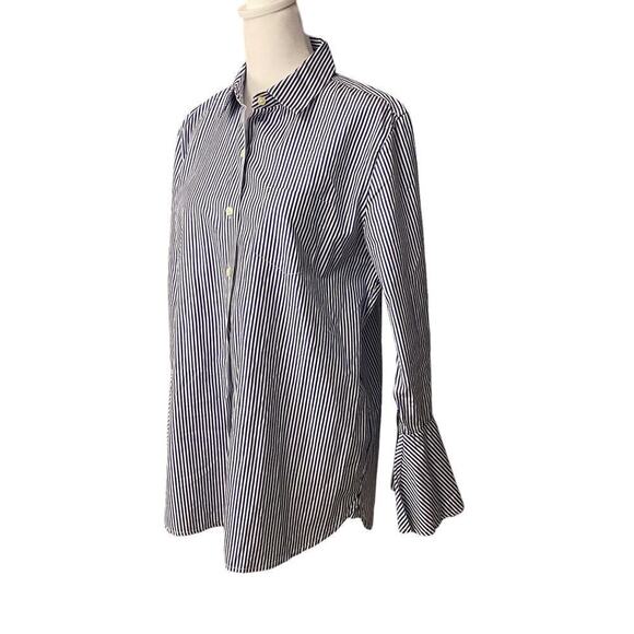 Trovata Birds Of Paradis Bell Flare Seersucker Striped Button Shirt tunic Size S - Picture 2 of 7